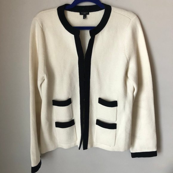 Talbots Sweaters - Talbots Cream & Black Knit Sweater | Large Petite